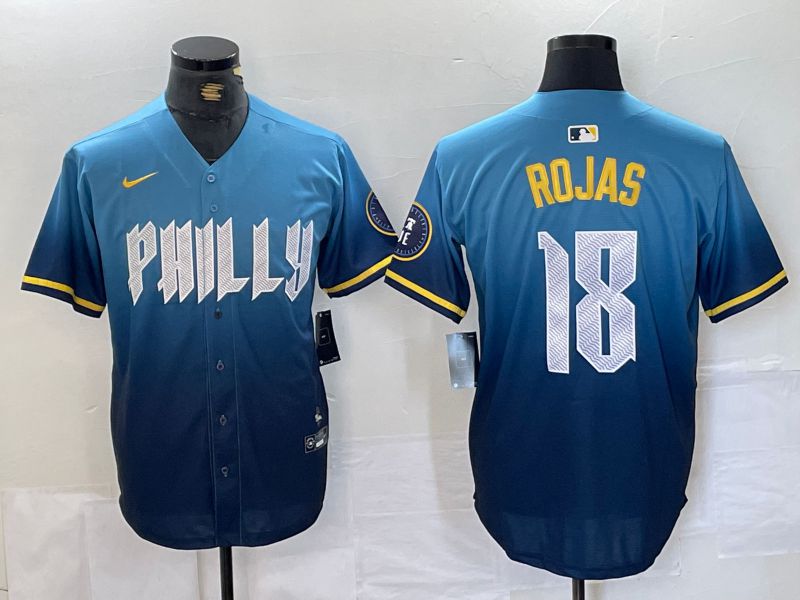 Men Philadelphia Phillies #18 Rojas Blue City Edition Nike 2024 MLB Jersey style 1